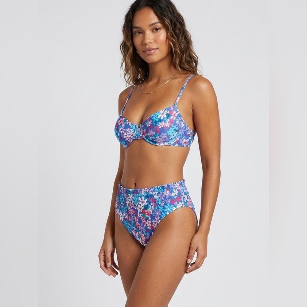 NWT CUP SHE Floral High-Waist Bikini Set in Blue